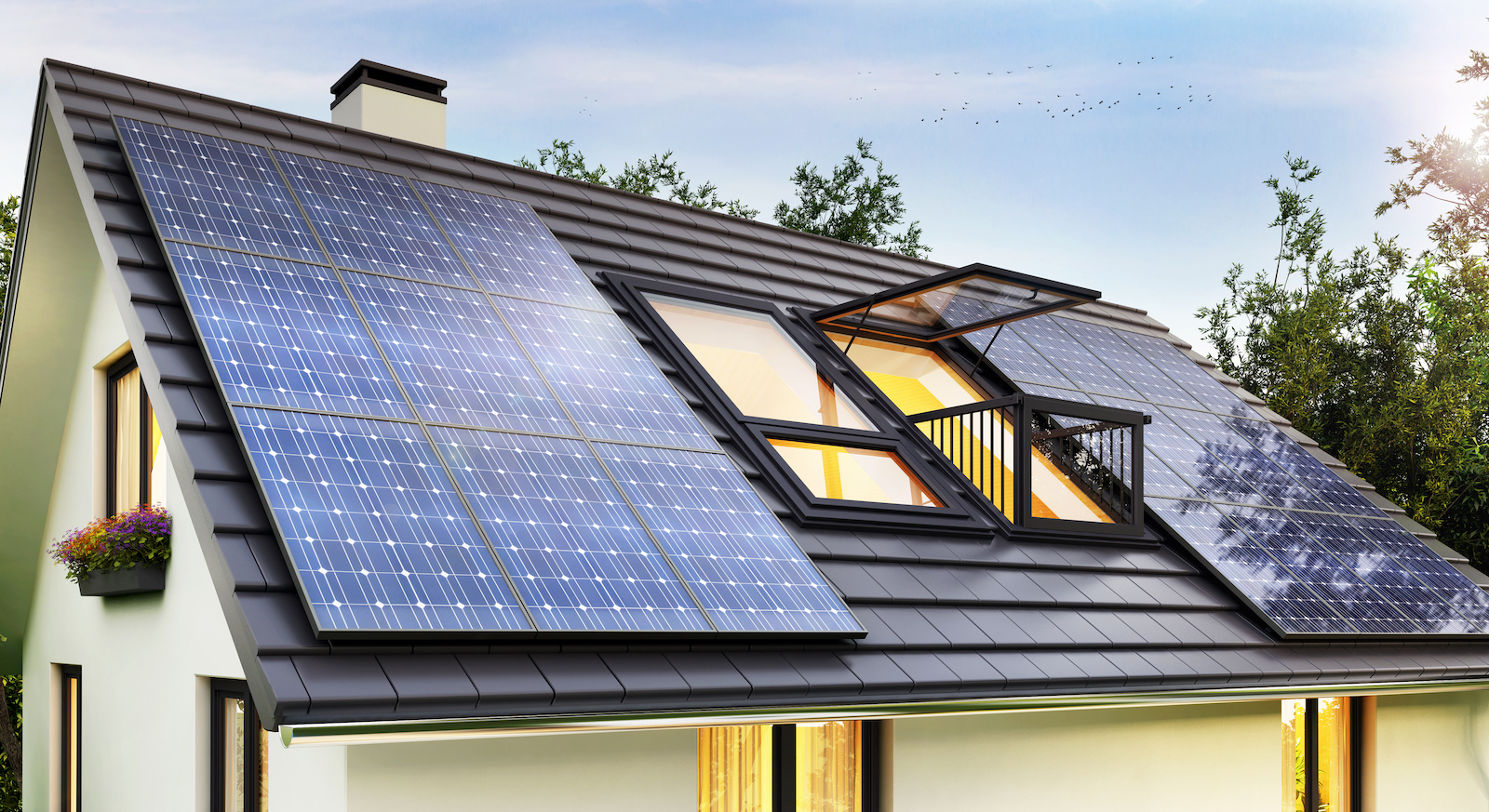 zadeldak met zonnepanelen
